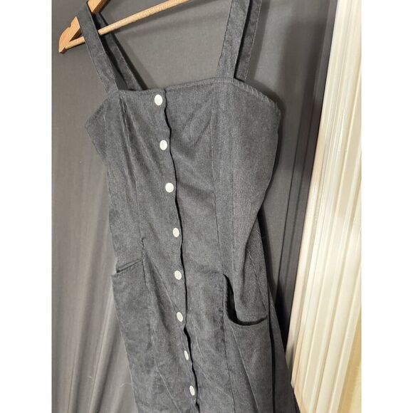 Faux Denim Corduroy Button Down Skater Mini-dress Utility Gorpcore Jumper XS - Picture 3 of 7